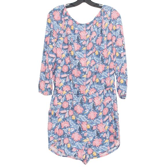 Ann Taylor Loft Romper Floral Cottage Boho Romantic Prairie Blue Pink Medium - Picture 2 of 6